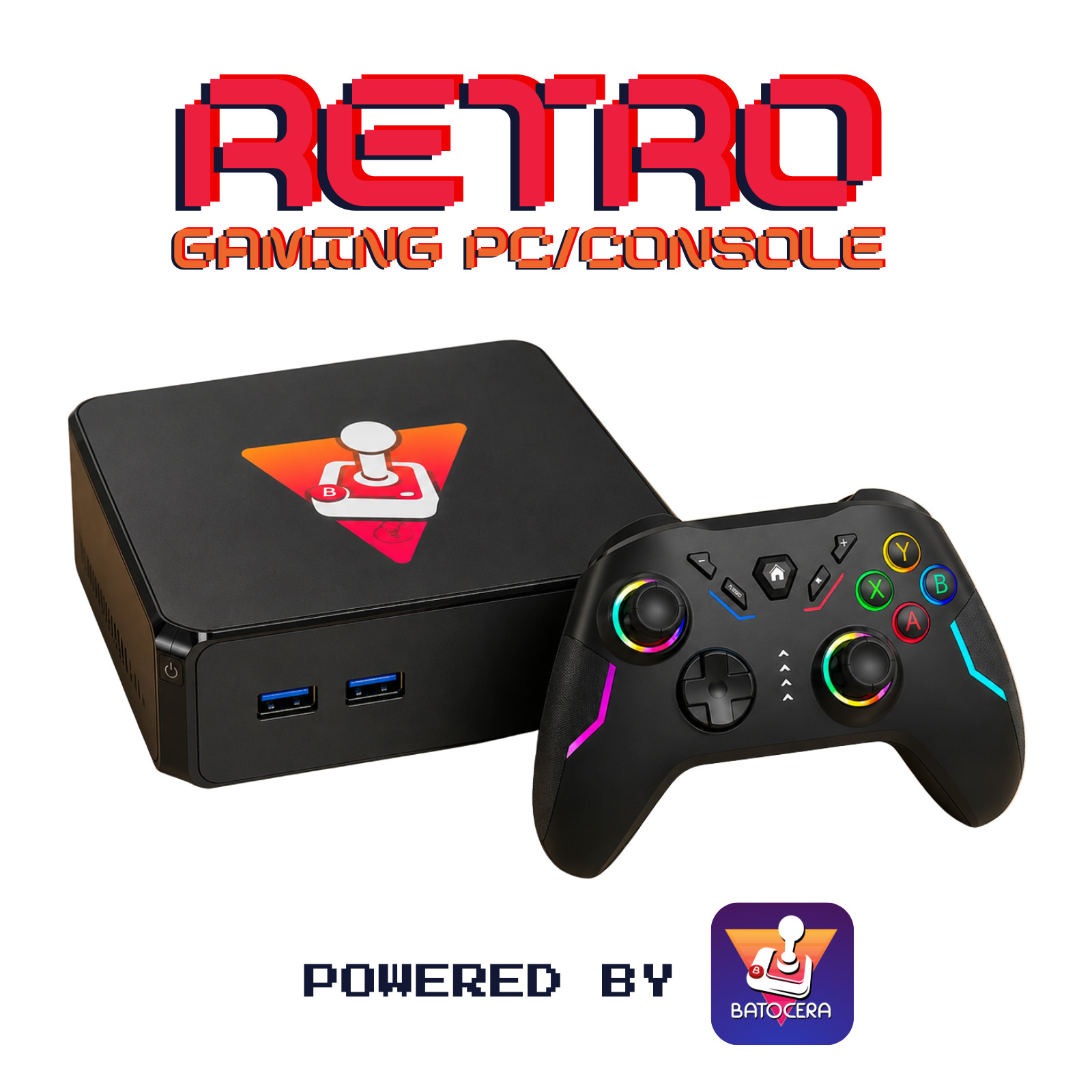 Retro Gaming Console Mini PC Batocera 128GB 8GB RAM Emulator Wireless Controller