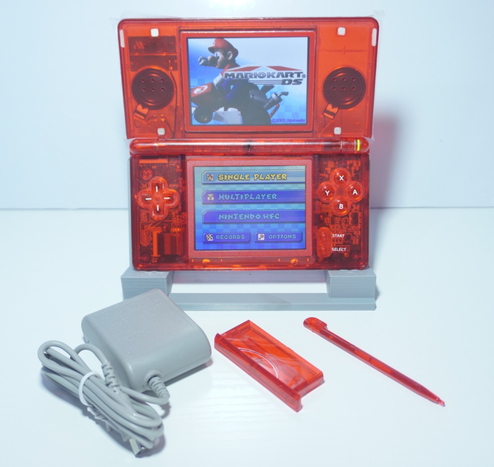 Nintendo DS Lite Transparent Clear Blood Red Handheld System with Charger