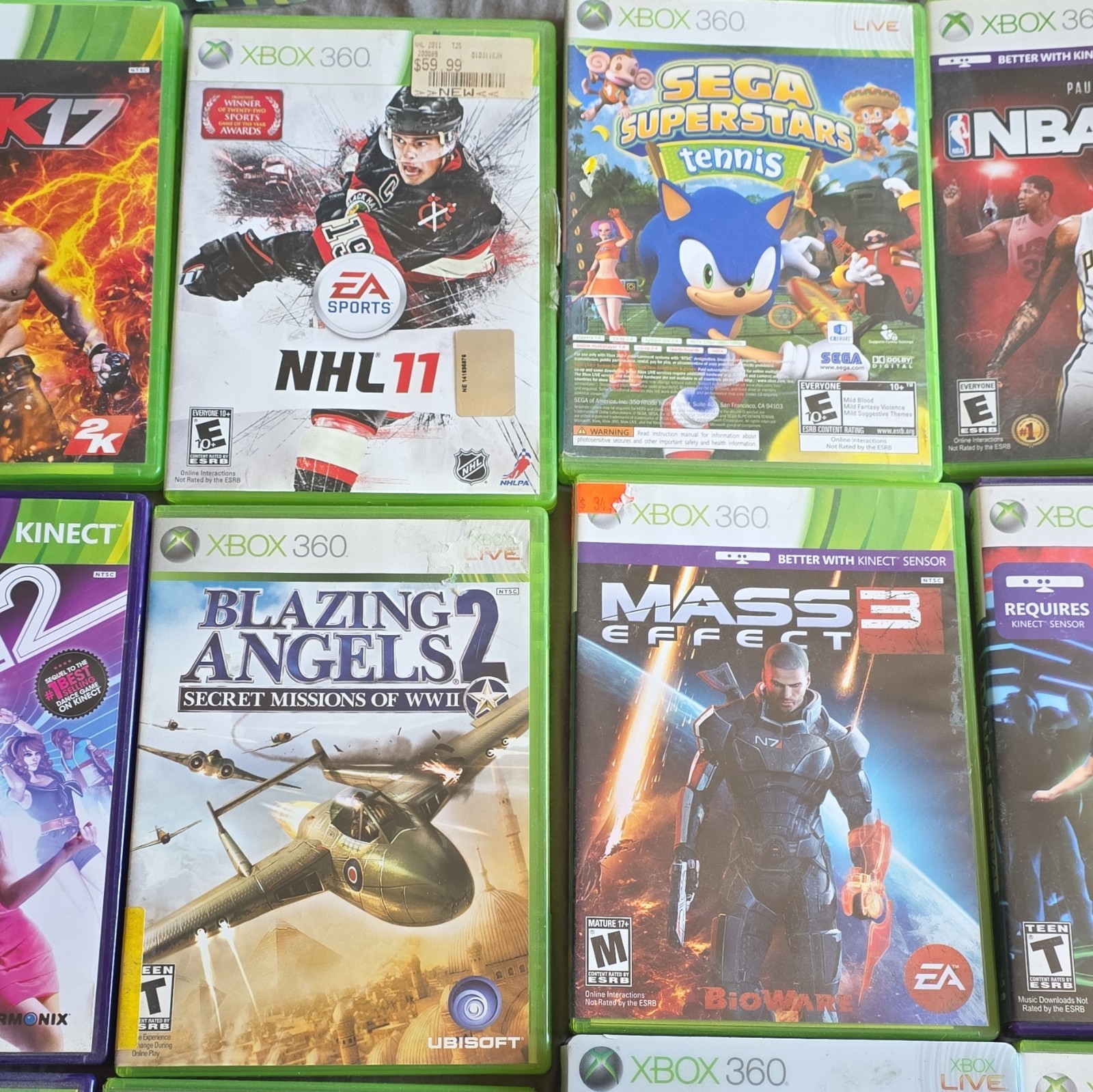 X Box 360,6 Controllers 21 Games Kinect, Wireless Adaptor, 256 mb Memory Card.
