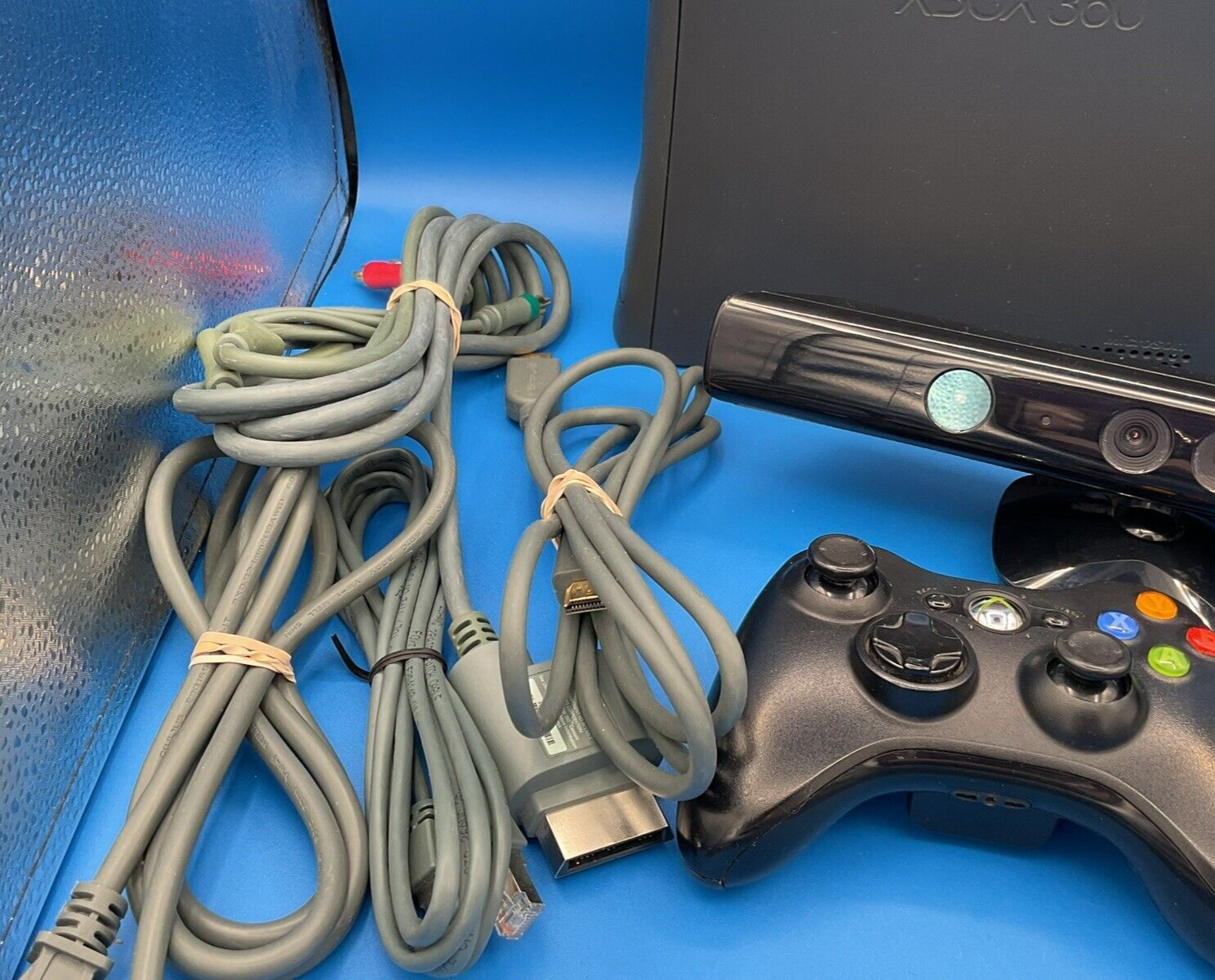 MICROSOFT XBOX 360 Black Console 120GB HDD Kinect Controller Cables TESTED NICE