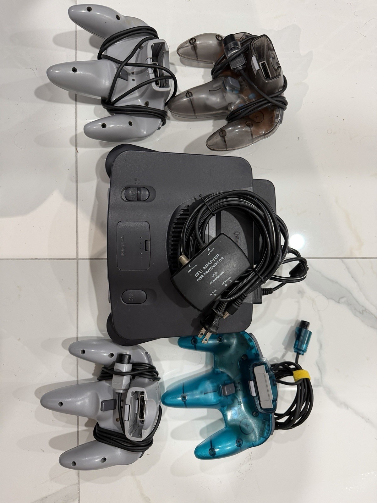 Nintendo 64 Console 4 Controllers Gray Black Blue Smoke RF Expansion Pak Compat…