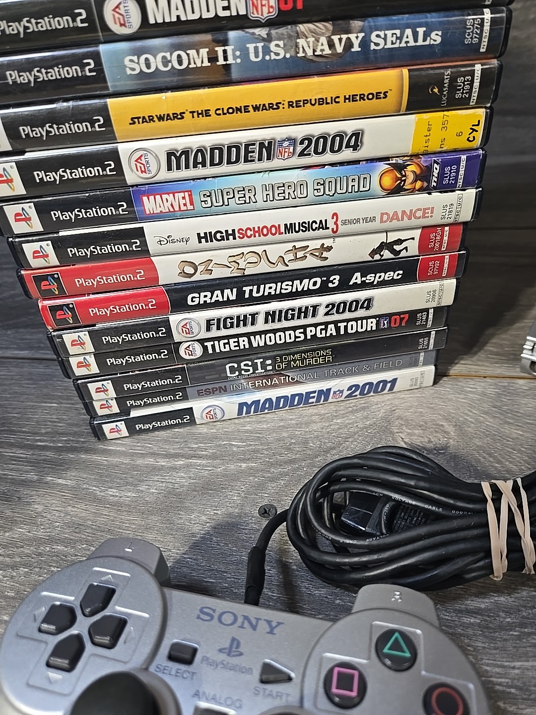 Sony PS2 Slim SCPH-79001 Silver Console 20 Game Bundle Controller Cables Tested