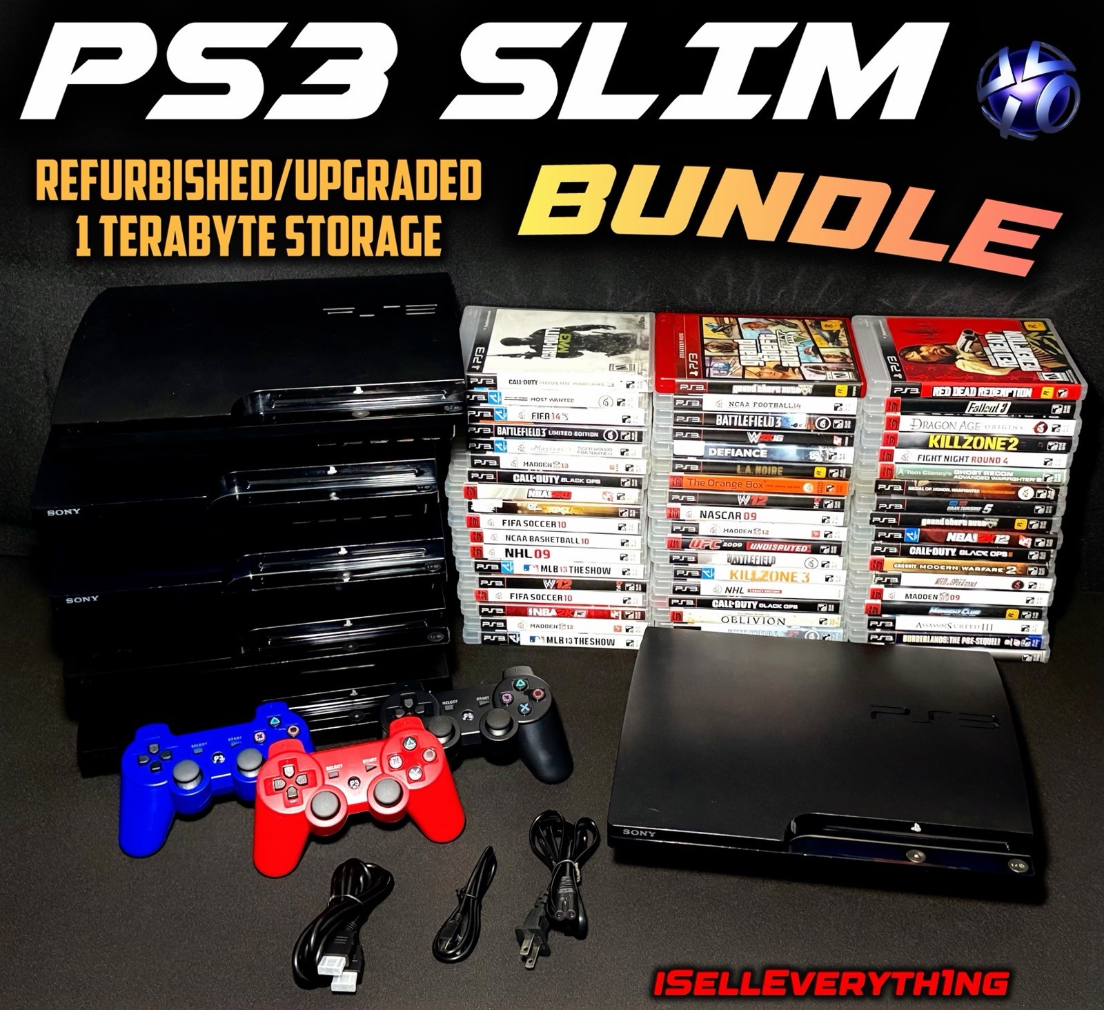 Sony PlayStation 3 Slim Console BUNDLE 1TB Storage Controller/Games/Accessories