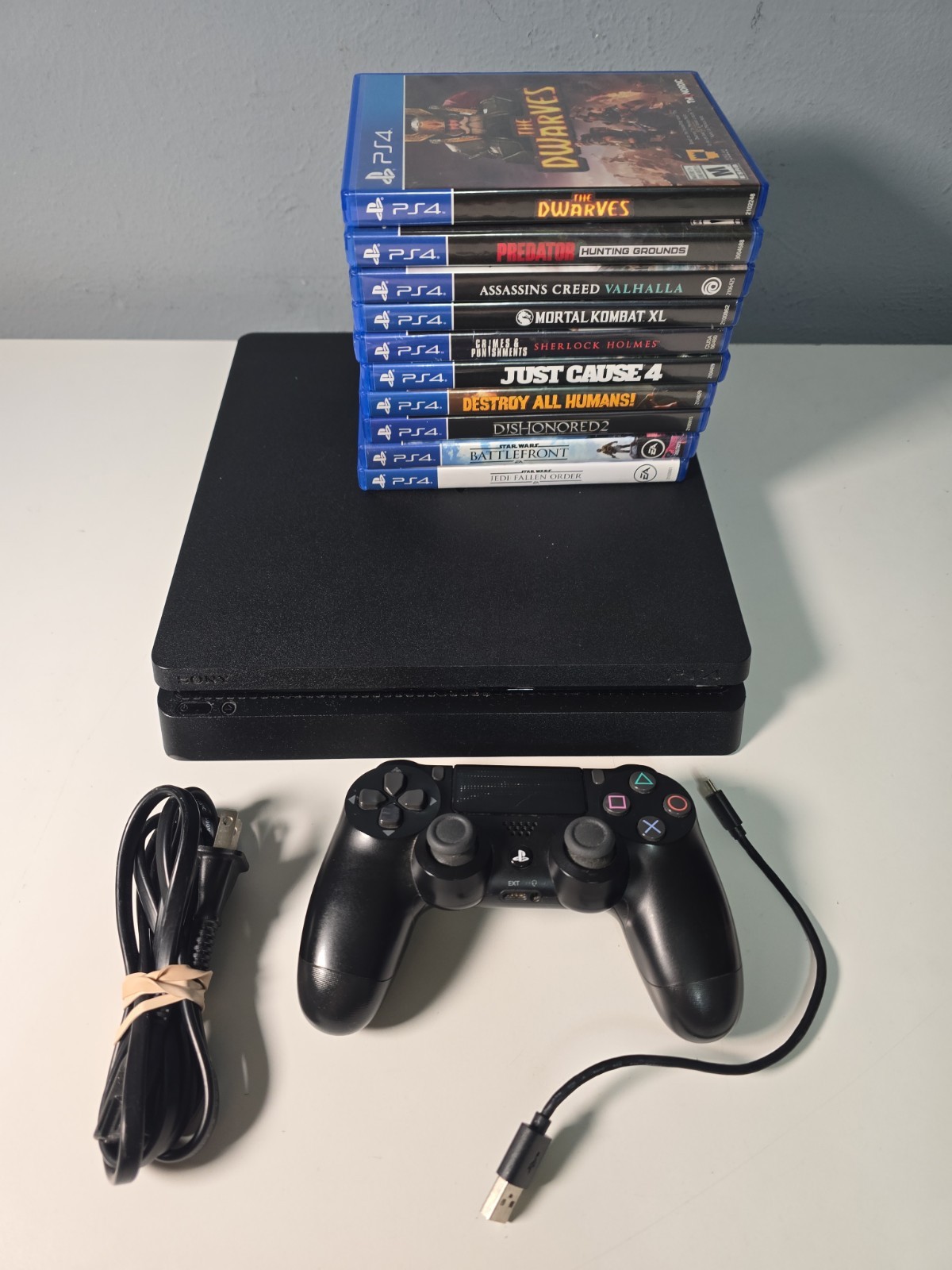 Sony PlayStation 4 Slim 1 TB Console, 1 controller, Cable, 10 Games CUH-2215B