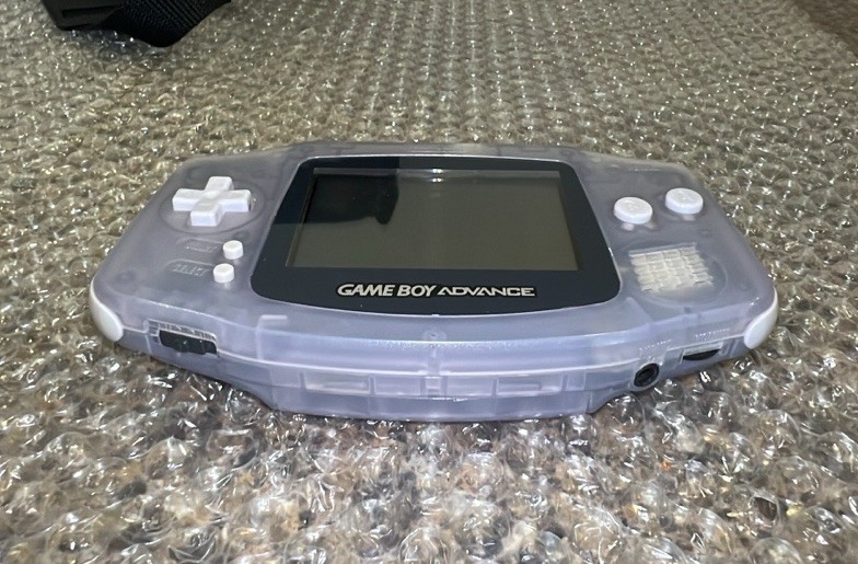 Nintendo Game Boy Advance Clear Glacier AGB-001 W/Link Cable, 6 Games Works