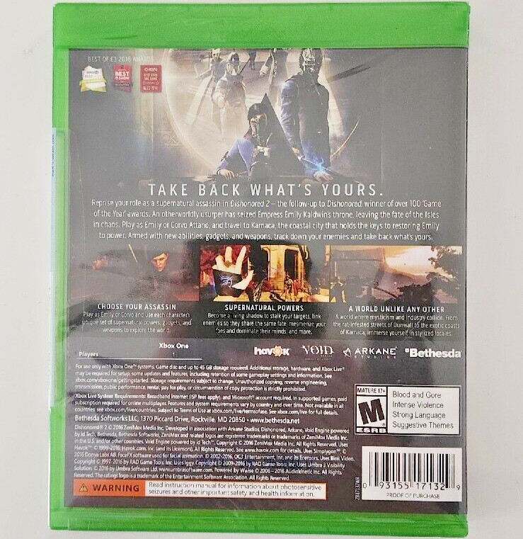 Dishonored 2 Xbox One Brand New Game Special (2016 Action-Adventure)