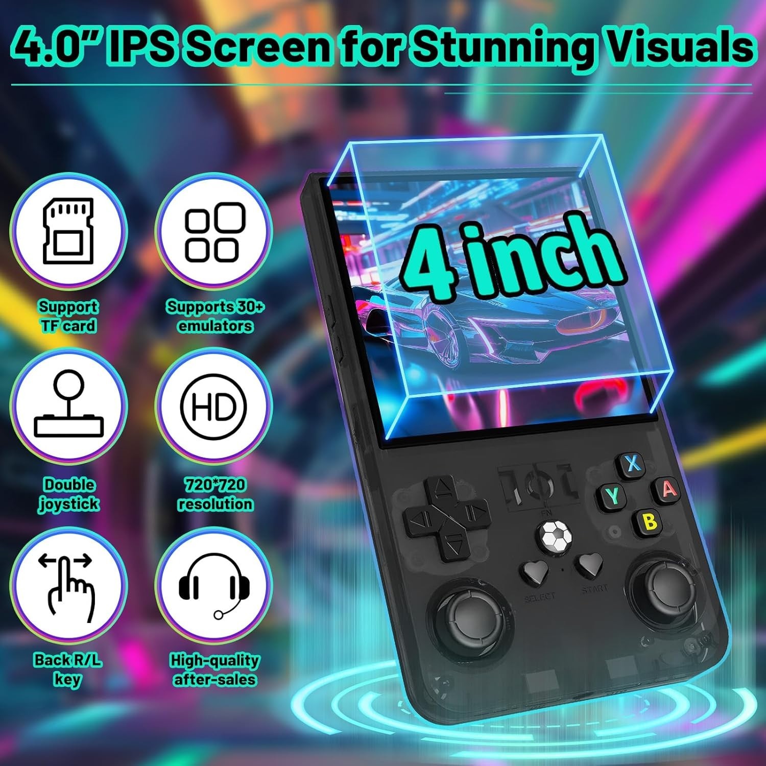 128GB,R36MAX Handheld Game Console 4.0 Inch IPS Screen,22000+ Games, Video Games