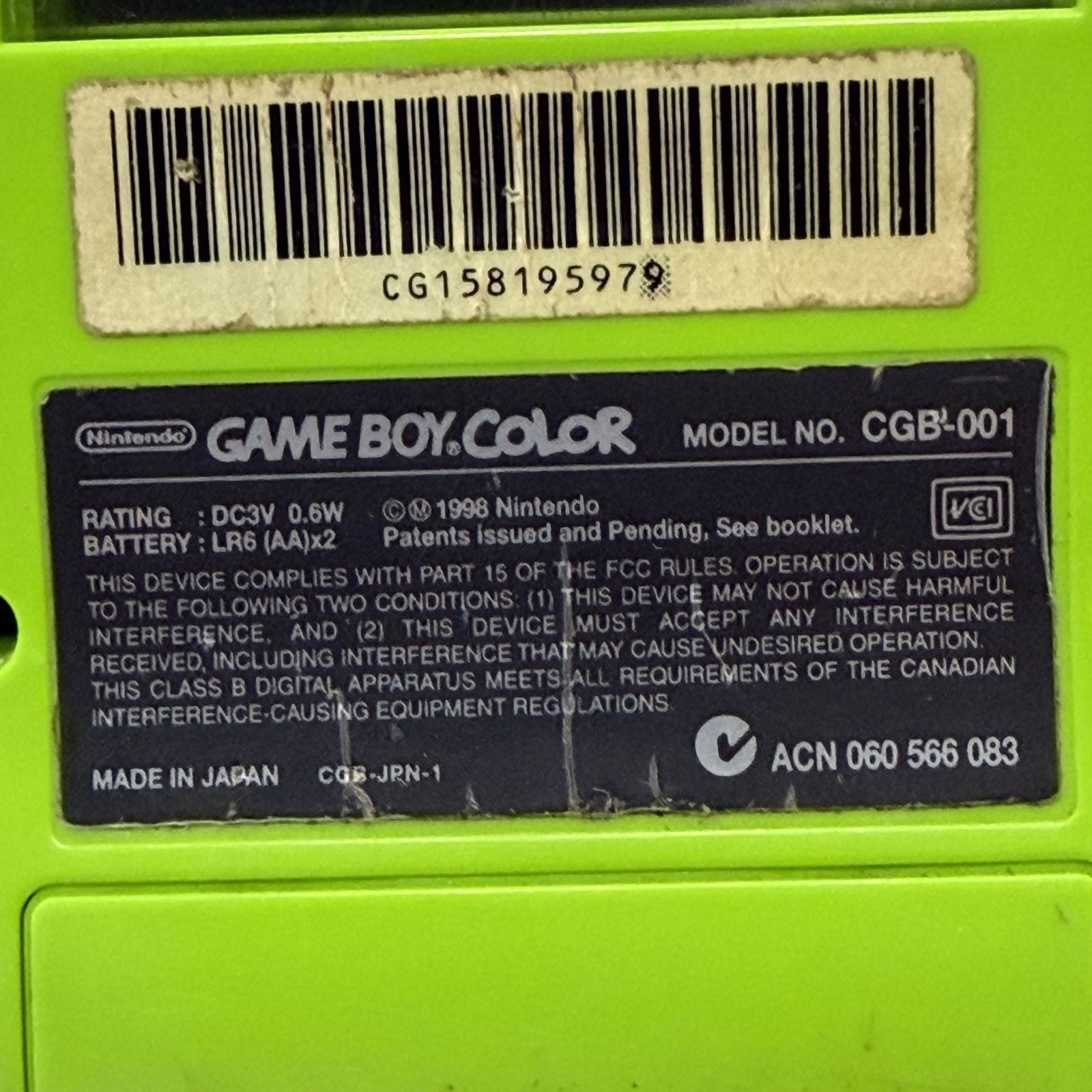 Nintendo Game Boy Color CGB-001 Kiwi Green System Handheld Console Tested/works