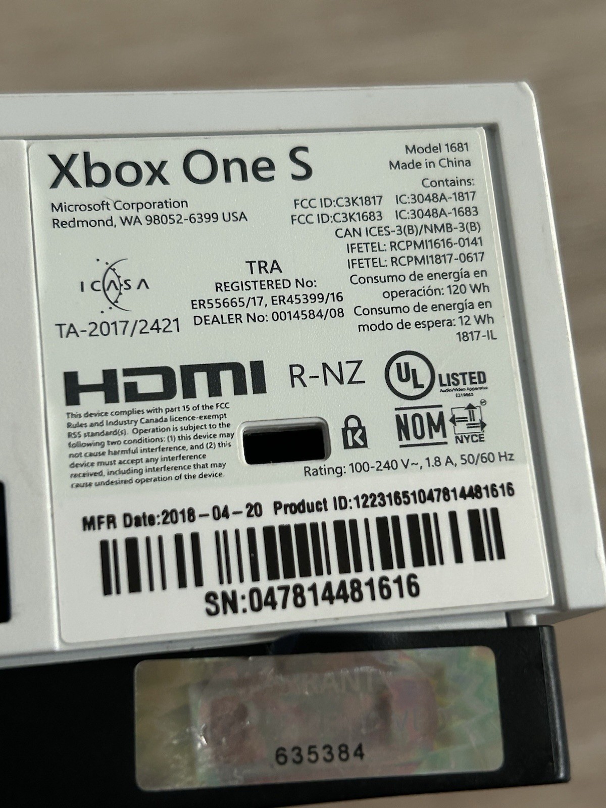 TESTED/CLEAN Microsoft Xbox One S 1681 Video Game Console – White