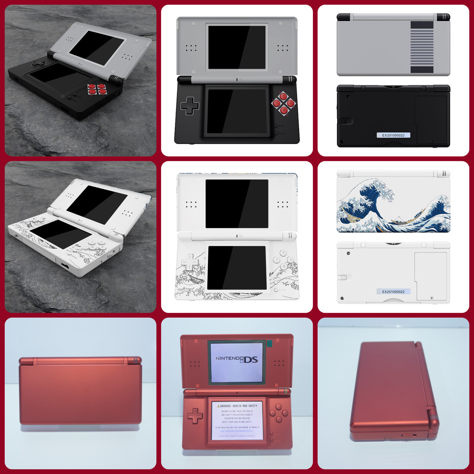 Nintendo DS Lite Videogame Console Various Colors Reshelled with Charger