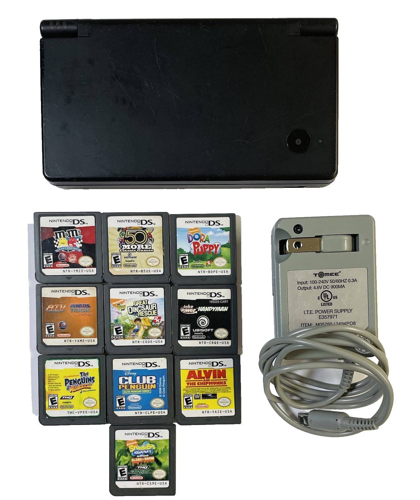 Nintendo DSi Matte Black Video Game Console and 10 Extra DS Games Lot w/ Charger