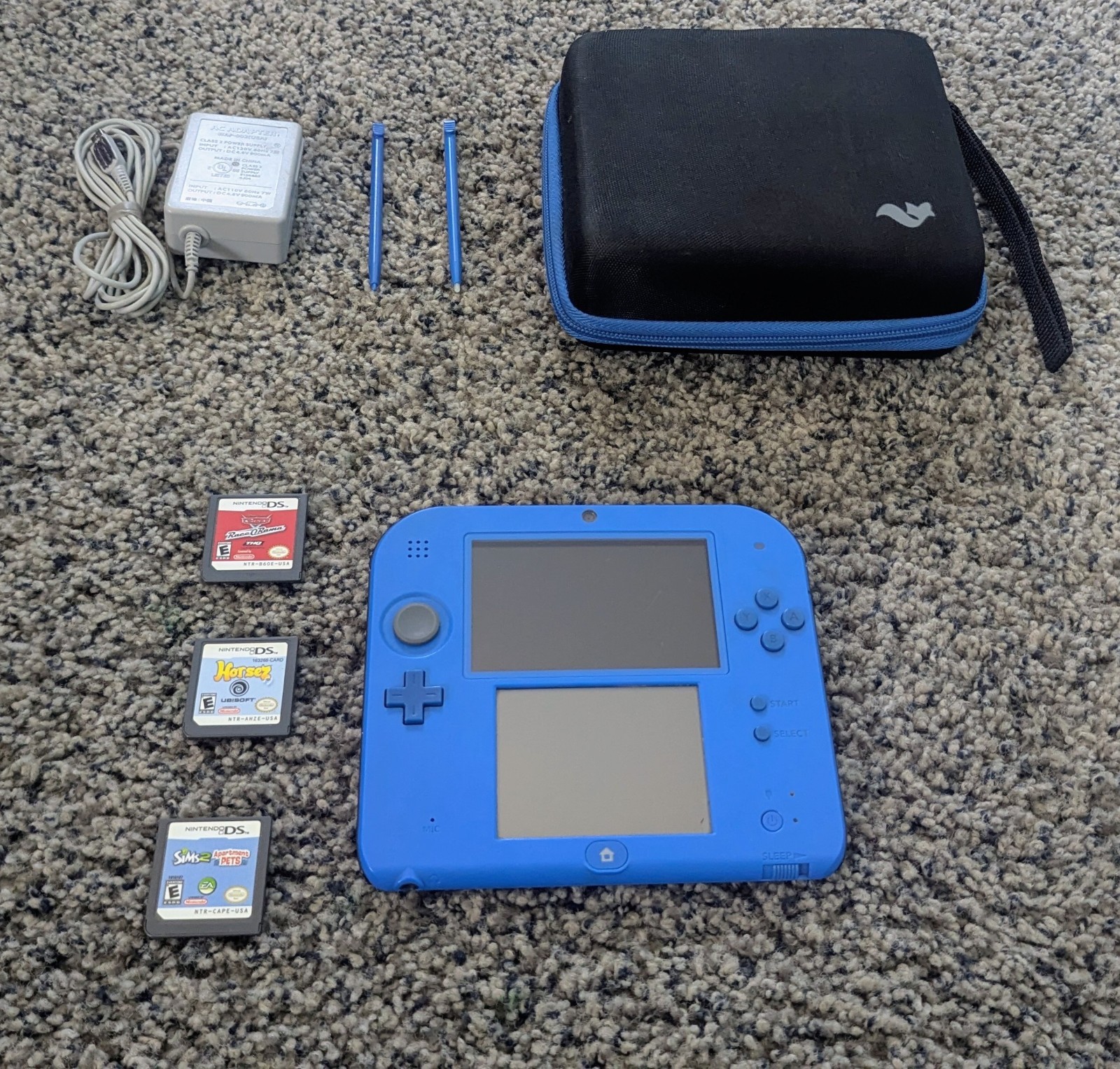 Nintendo 2DS Launch Edition Blue & Black Handheld System w/ Carry Case & Games