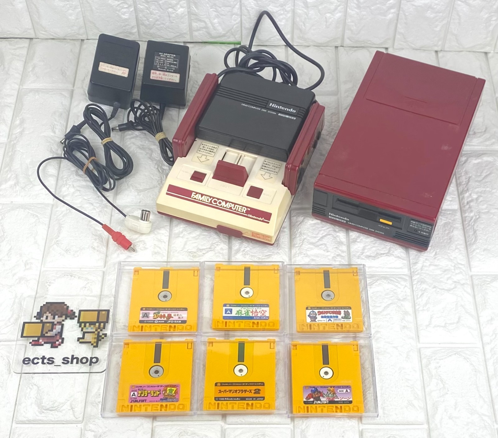 Nintendo Famicom & Disk System Bundle HVC-001 HVC-022 6 Games Tested Japan #DS03