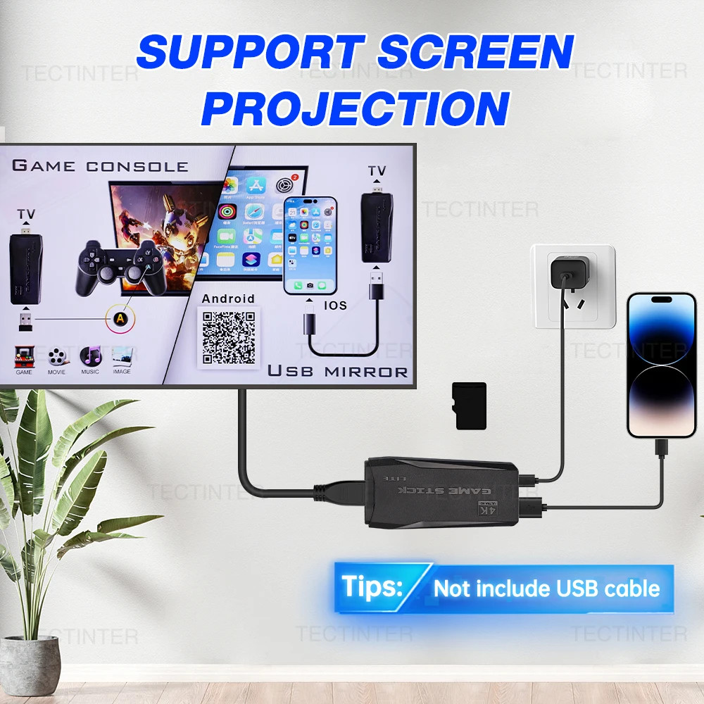 M8 4K Mini Game Stick,40000 Built-in Games with Twin 2.4G Wireless Controllers