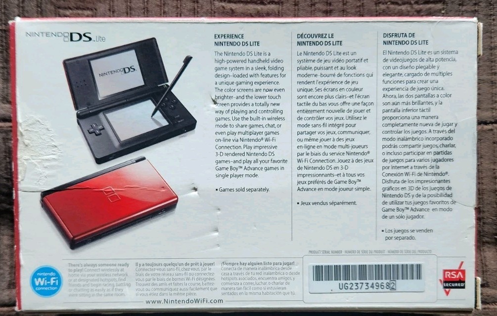 Nintendo DS Lite Crimson Handheld System Red/Black Console & Outer Box Only