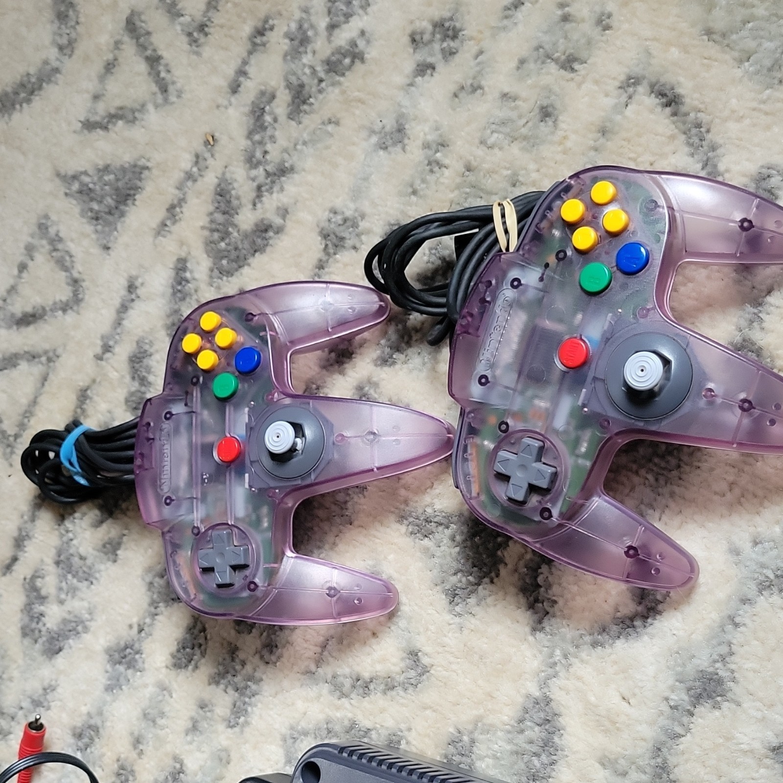 Nintendo 64 NUS-001 Gray Console with 2 Purple Controllers & AV Cables