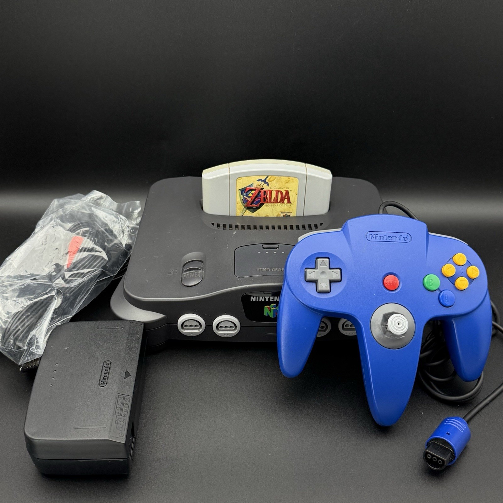 Nintendo 64 N64 Charcoal Gray Console + Zelda Ocarina Of Time Bundle TESTED