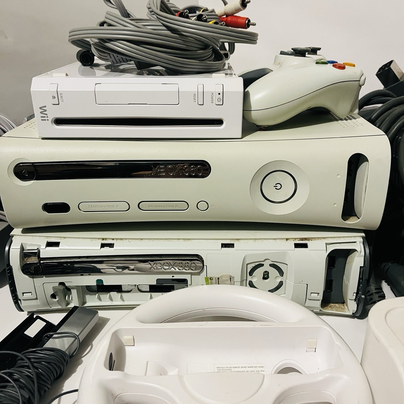 Video Game Console lot Xbox 360 Wii Controllers Power Supply Accessories