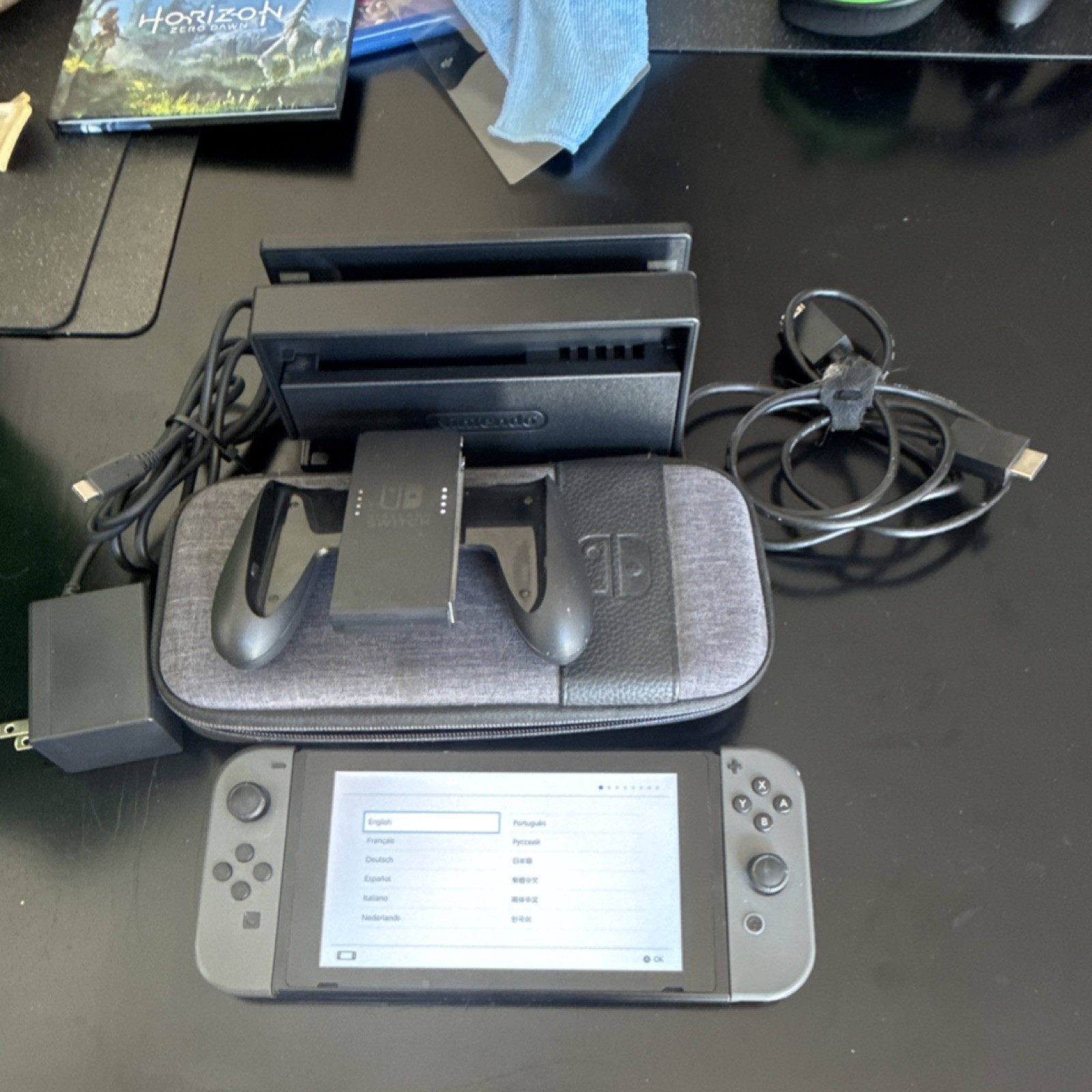 Nintendo Switch HAC-001 Console Gray Black Dock Joy-Con Charger HDMI USB-C Case