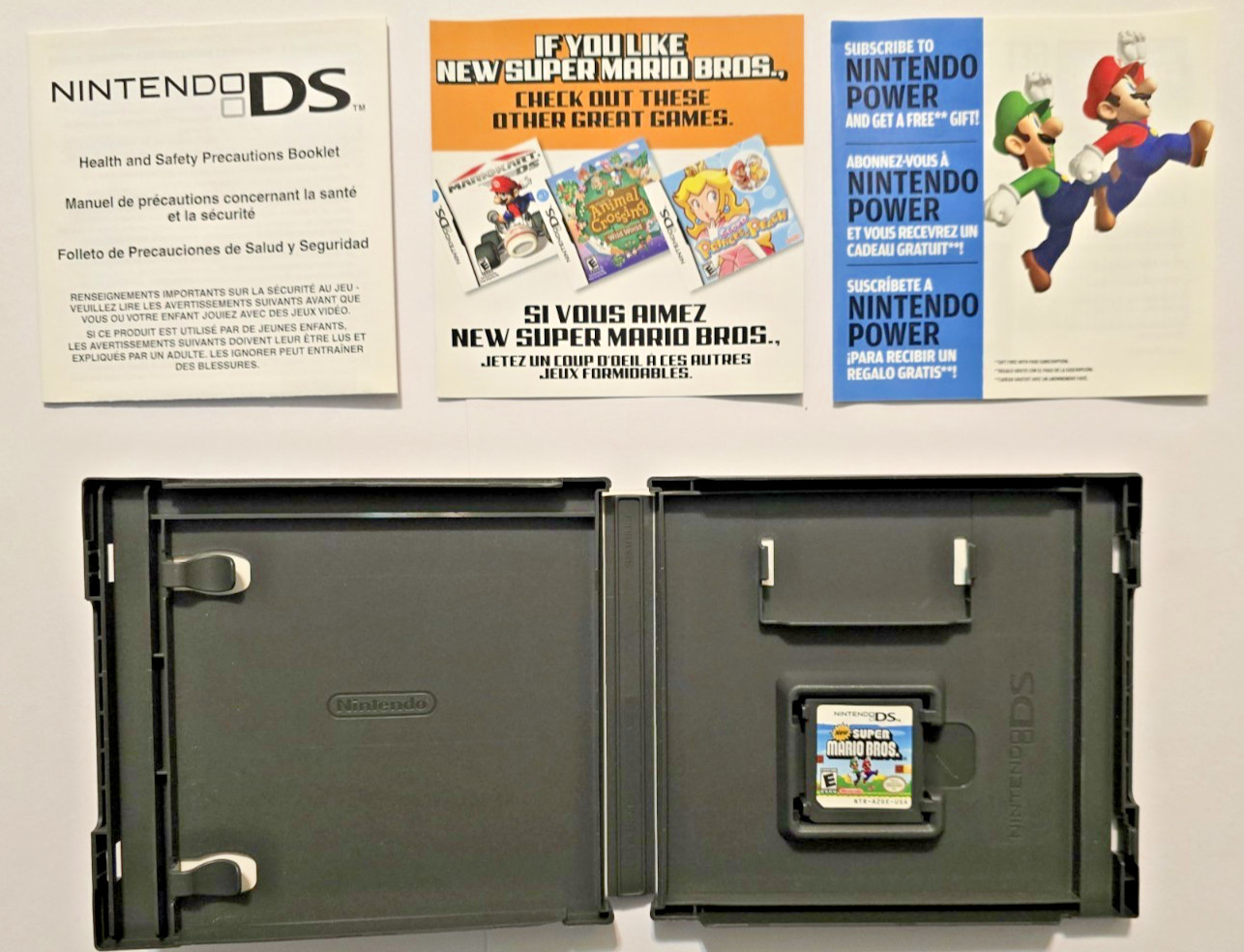​Nintendo DS Original Silver Console and 5 Game Bundle-Games CIB-NO Charger