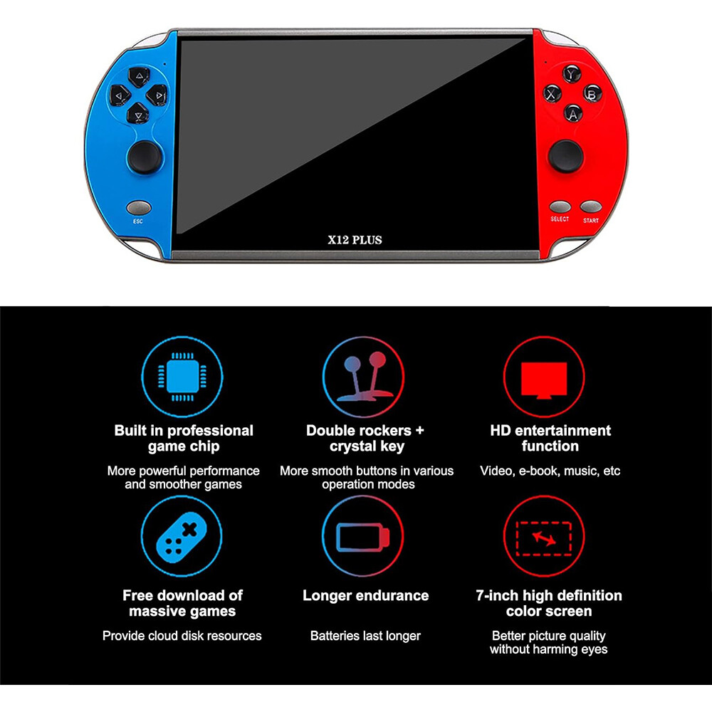Retro Handheld Games Player X12 Plus Built-in 10000games Portable 7» e-book VX