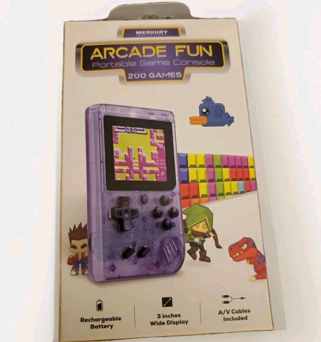 MerkuryInnovations Arcade Game Console 200Games Pur. W/ChrgWires/play Anywhere!