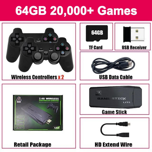 M8 4K Mini Game Stick,40000 Built-in Games with Twin 2.4G Wireless Controllers