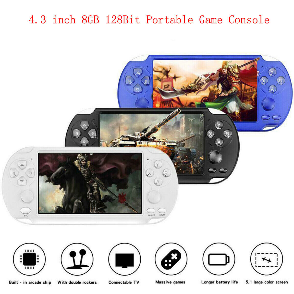 X9S 5.1″ 8GB 128Bit Handheld Portable Game Console MP3 Video Player 1000+ Games