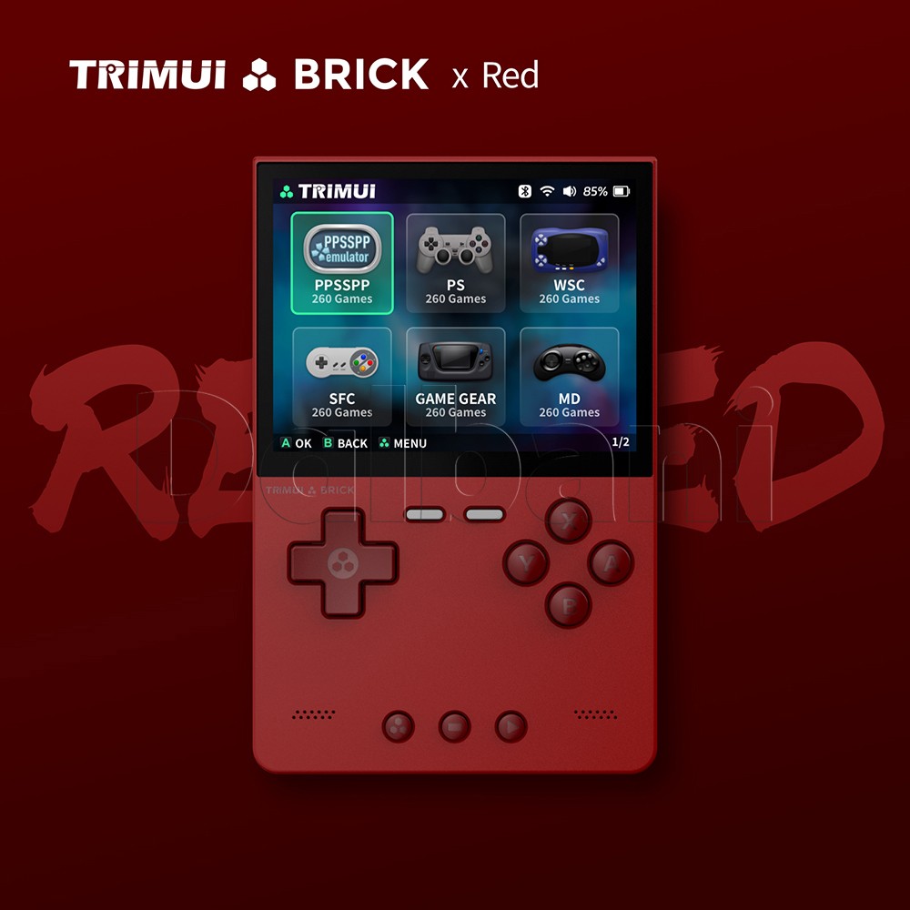 TrimUI Brick Red Open Source Handheld Game Console with 64GB