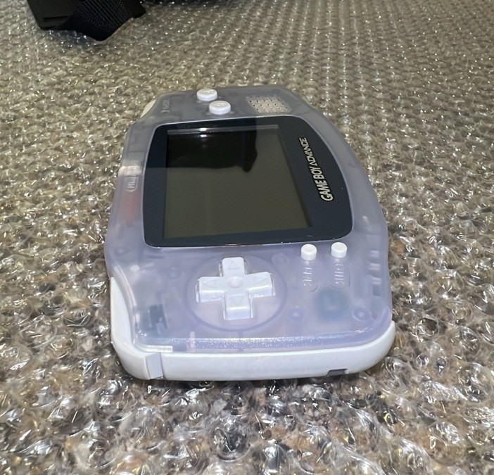 Nintendo Game Boy Advance Clear Glacier AGB-001 W/Link Cable, 6 Games Works