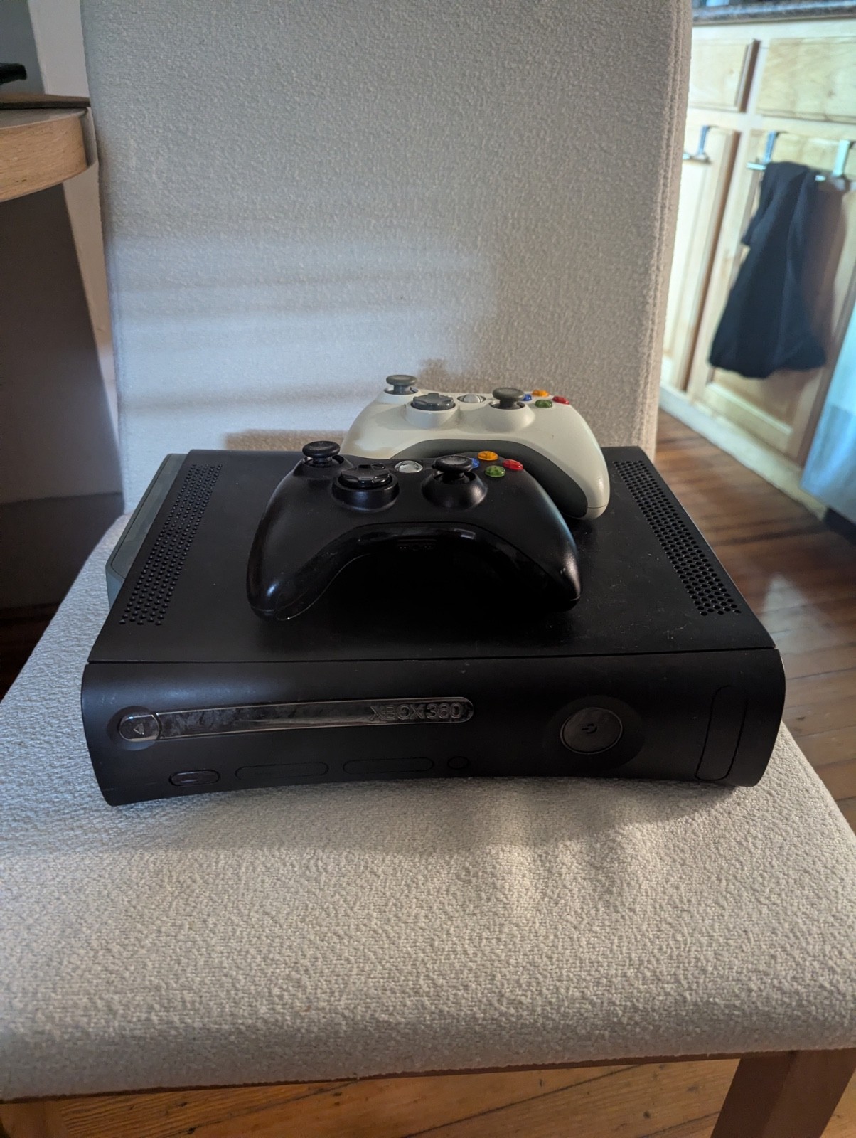 Xbox 360 Black Console with Supply Adapter & A/V Cable & 2 controllers bundle