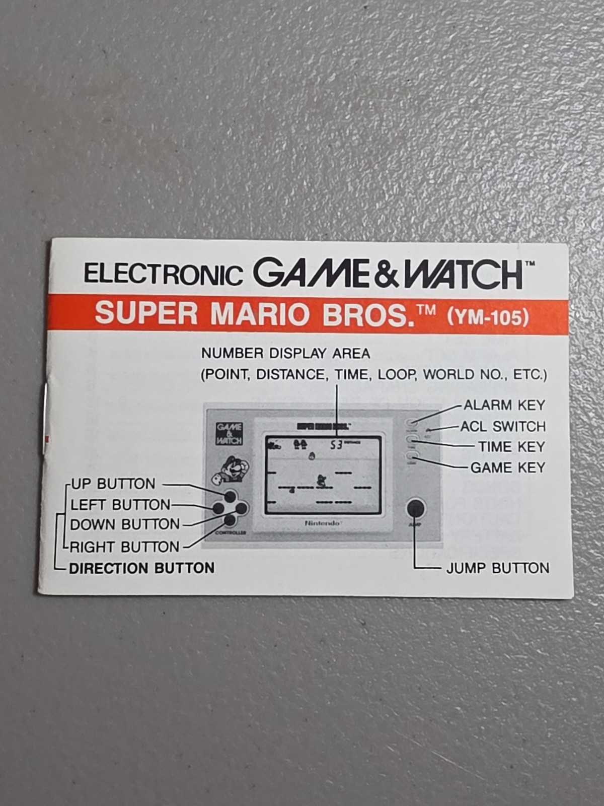 Nintendo Game and Watch Super Mario Bros. Handheld YM-105 1988 Manual ONLY