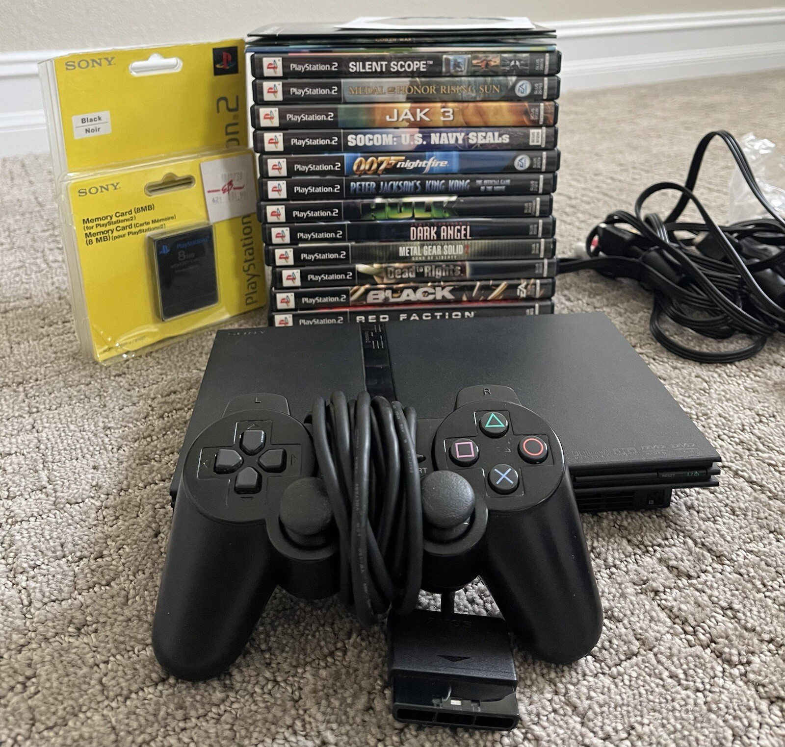 SONY PS2 PLAYSTATION 2 SLIM CONSOLE W/BUNDLE, GAME LOT, MEMORY CARDS NEAR MINT!!