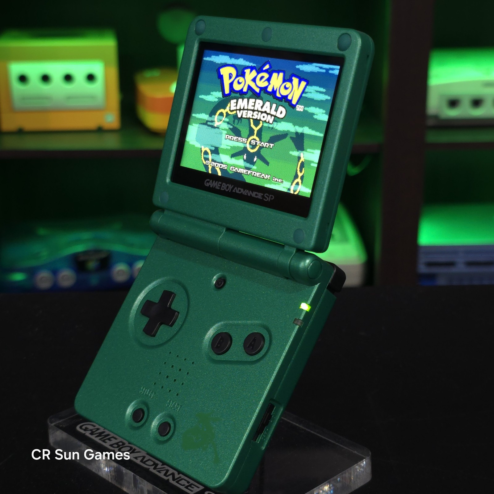 Green Nintendo Game Boy Advance GBA SP IPS MOD Adjustable Brightness – Rayquaza-