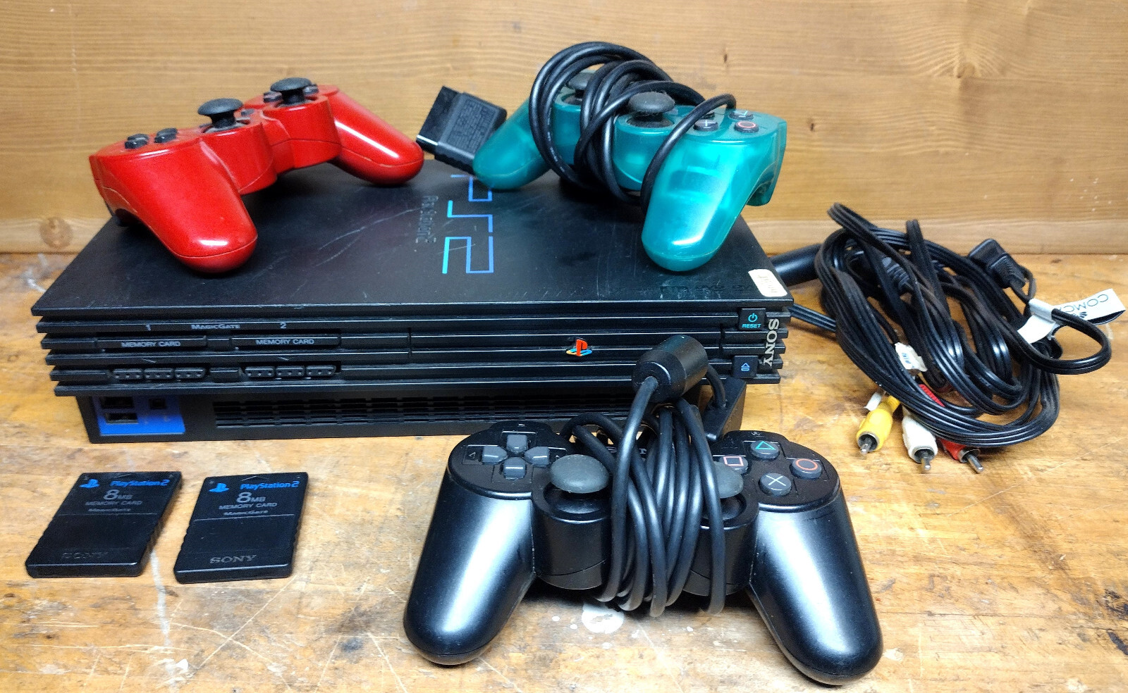 Sony Playstation 2 PS2 Fat Console Bundle W/ 2 8Mb Memory Card 3 Controllers