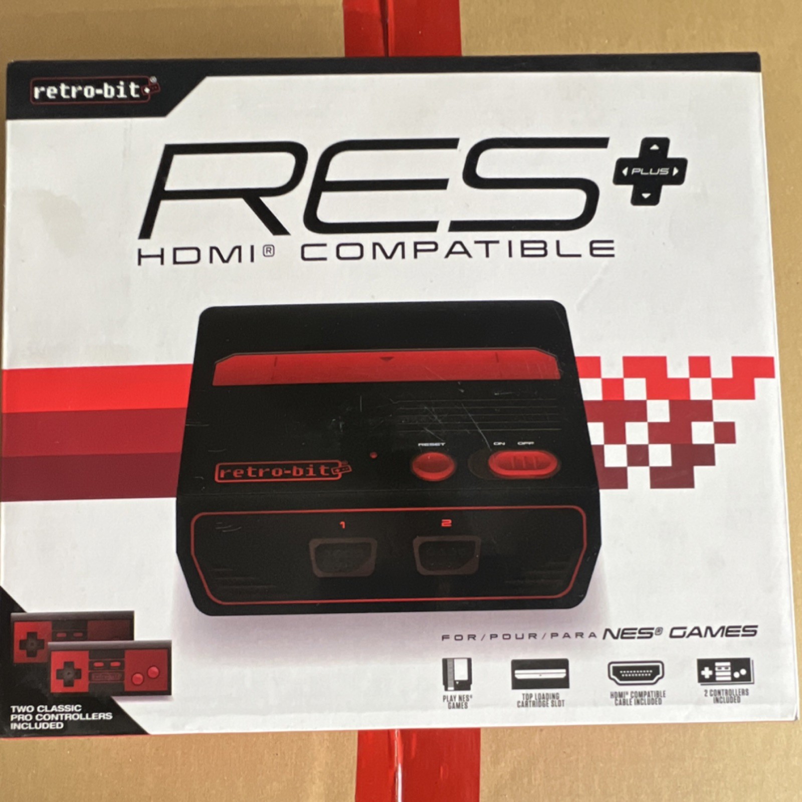 Retro-Bit RES Plus HDMI & AV NES Console 720p with Two Controllers Black Red
