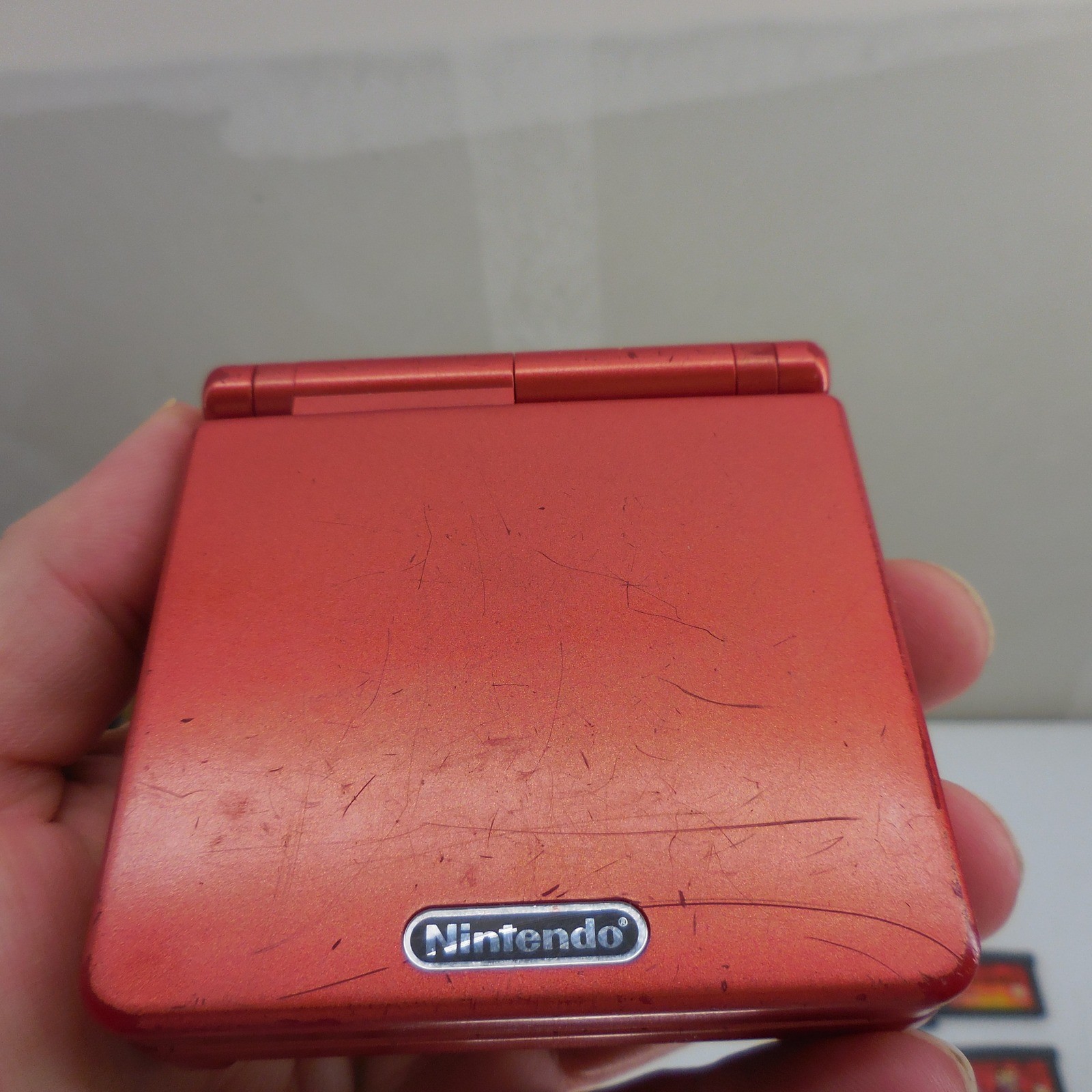 Nintendo Game Boy Advance SP Flame Red Console Bundle W/4 Games & Charger Tested