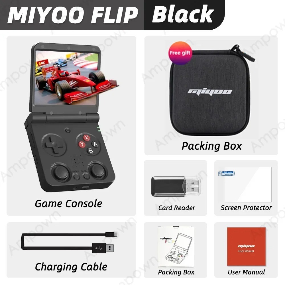 Miyoo Flip V2 Retro Handheld Game Console – Clamshell GBA SP Style – 64GB – WiFi