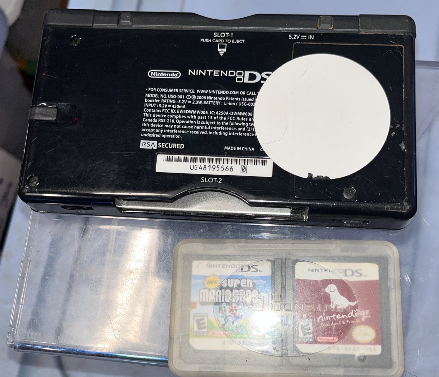 Nintendo DS Black W/4 Games In Case. Tested. ( X 1 )