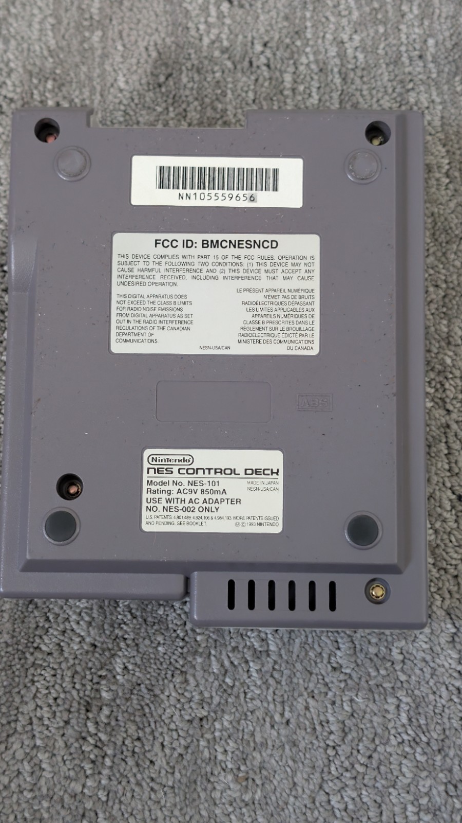Nintendo NES Top Loader Console System Tested Working With Two Controllers