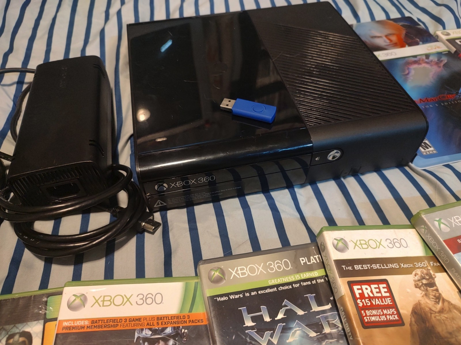 Microsoft Xbox 360 E Console Model 1538 LOT 9 Game Bundle TESTED COMPLETE