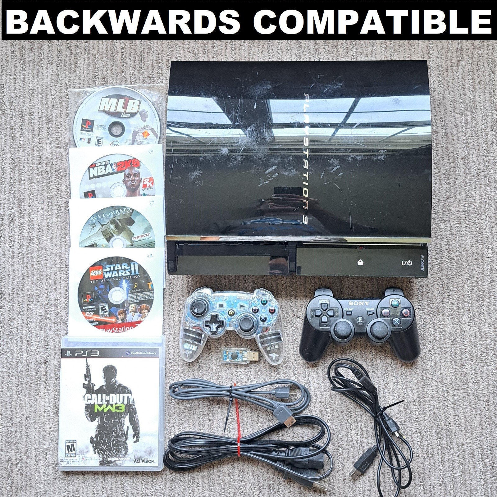Sony PlayStation 3 80GB Console PS3 Bundle CECHE01 Backwards Compatible +5 games