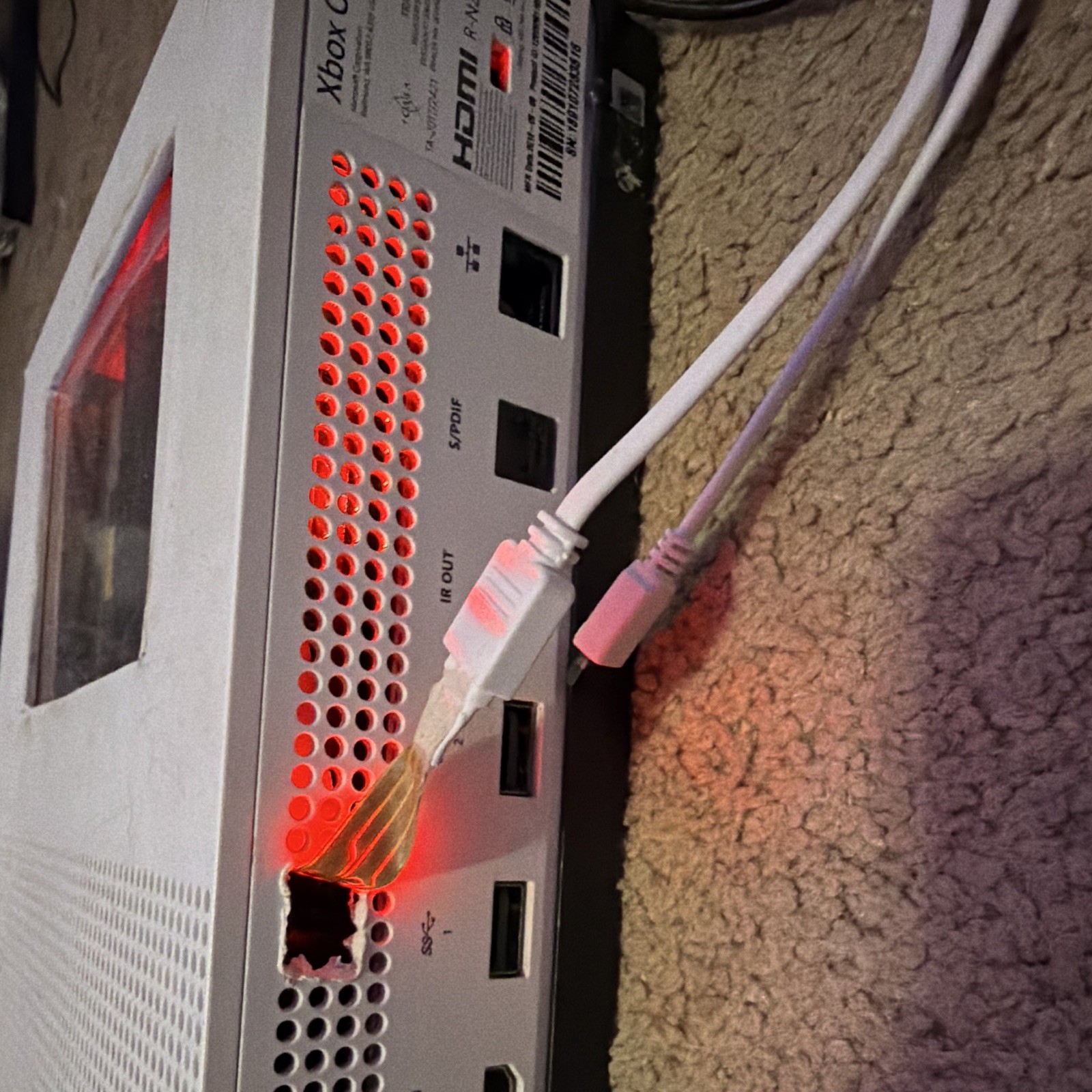Microsoft Xbox OneS 1TB SSD White Console Red Power LED, Clear Top Internal LEDS