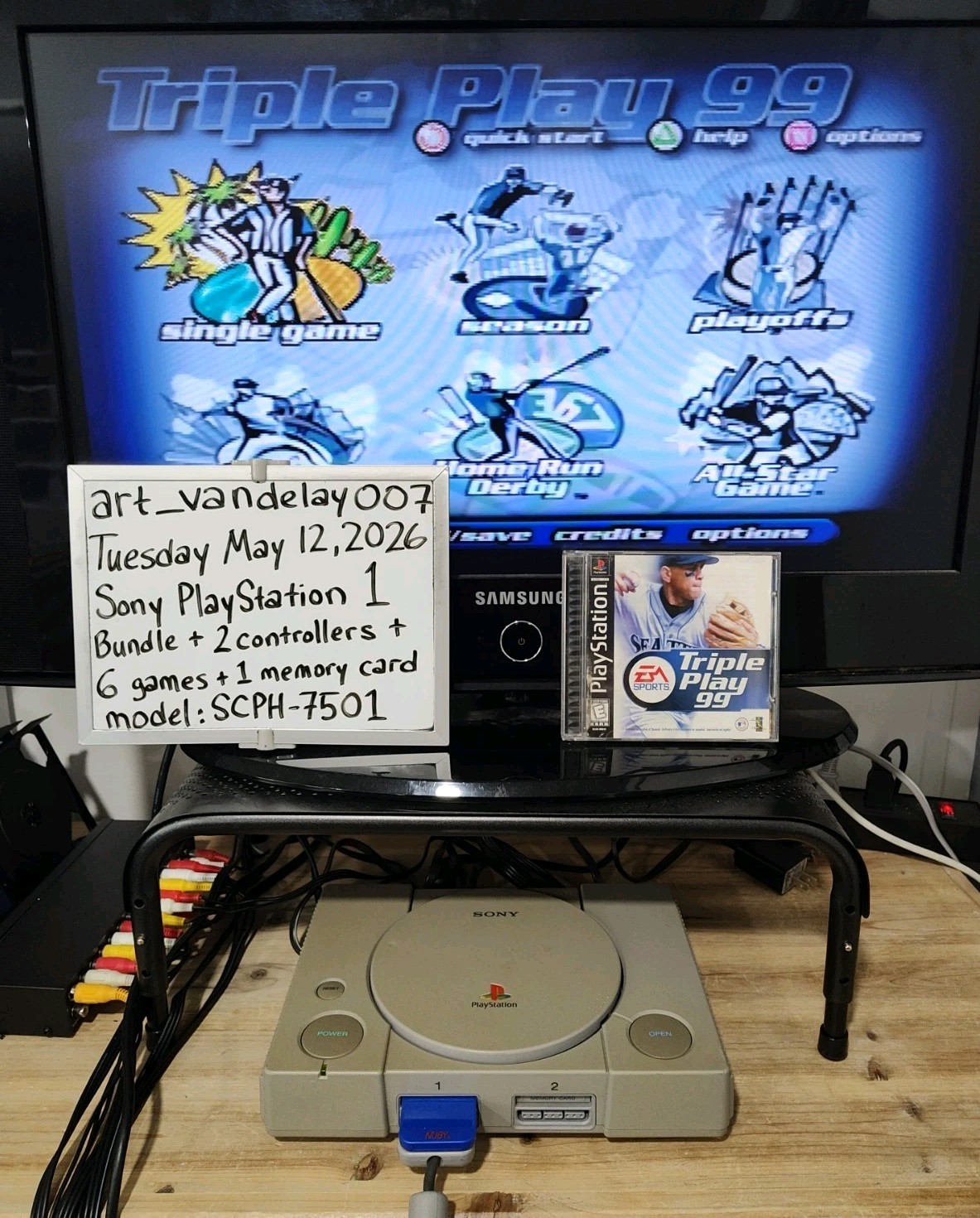 Sony PlayStation 1 Bundle SCPH-7501 + 2 Controllers + 6 Games + Mem Card* Tested