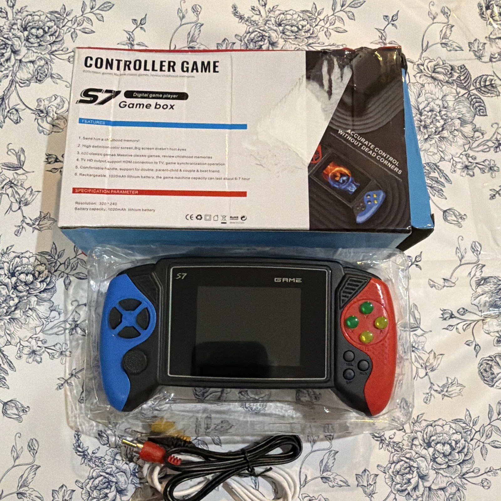 S7 Game Box Handheld System w/ Built-In Games, Composite RCA AV Cables