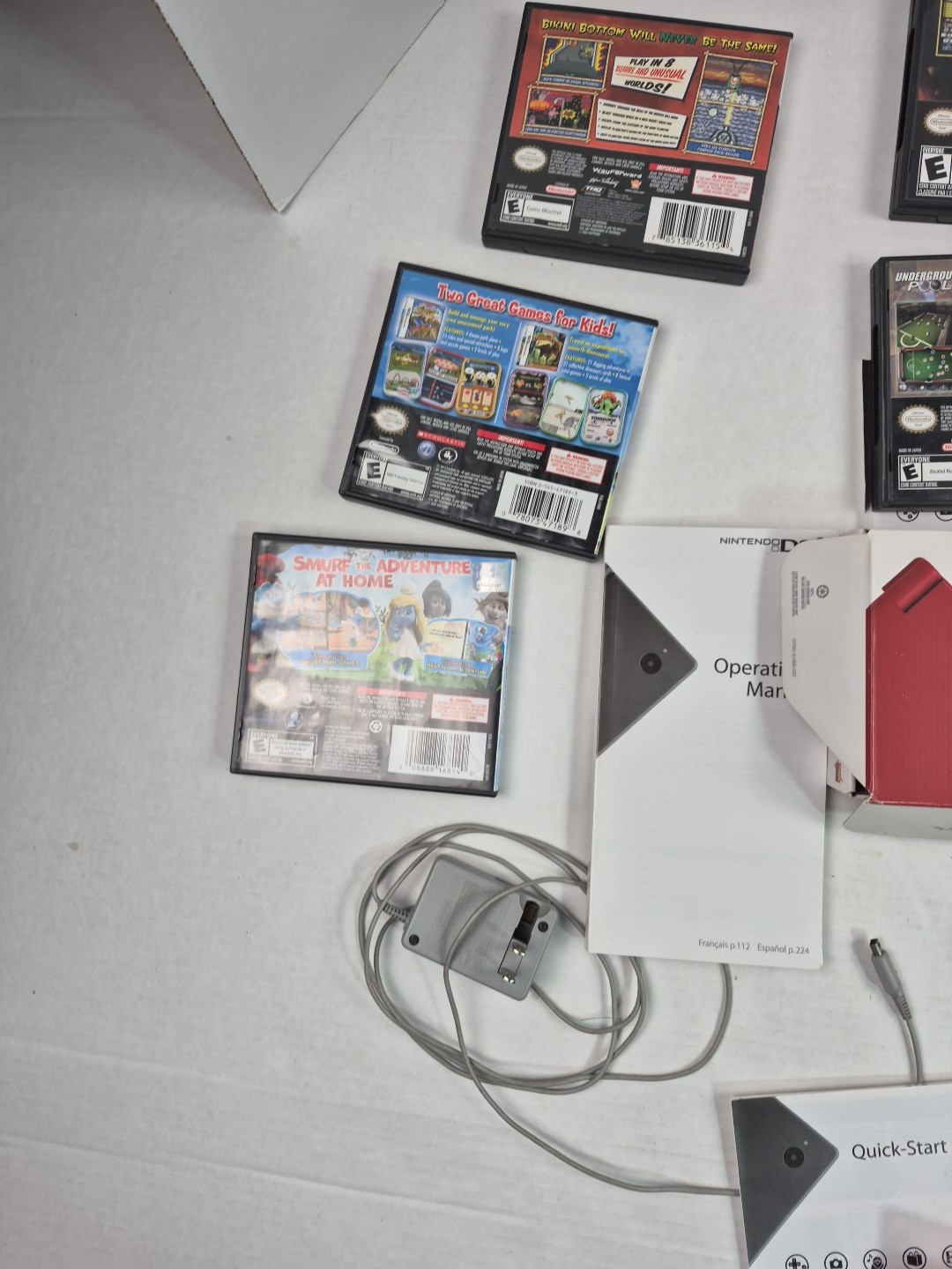 Nintendo DSI Matte Red Handheld System Box Charger Games Tested With Issues