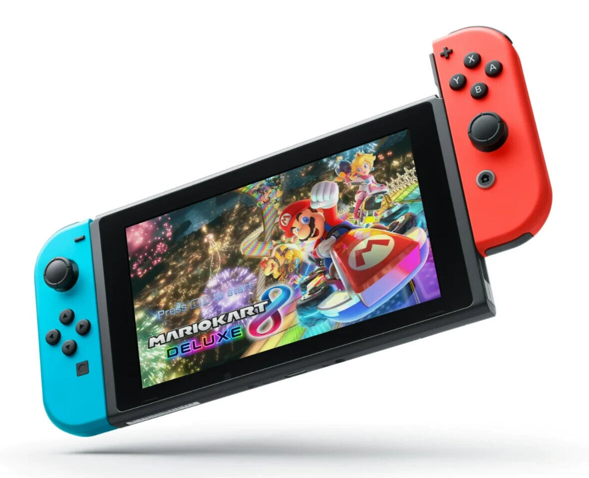 Nintendo Switch Mario Kart 8 Deluxe Bundle Neon Blue & Neon Red Joy-Con Game Dow