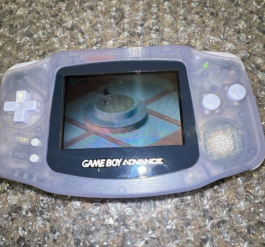 Nintendo Game Boy Advance Clear Glacier AGB-001 W/Link Cable, 6 Games Works