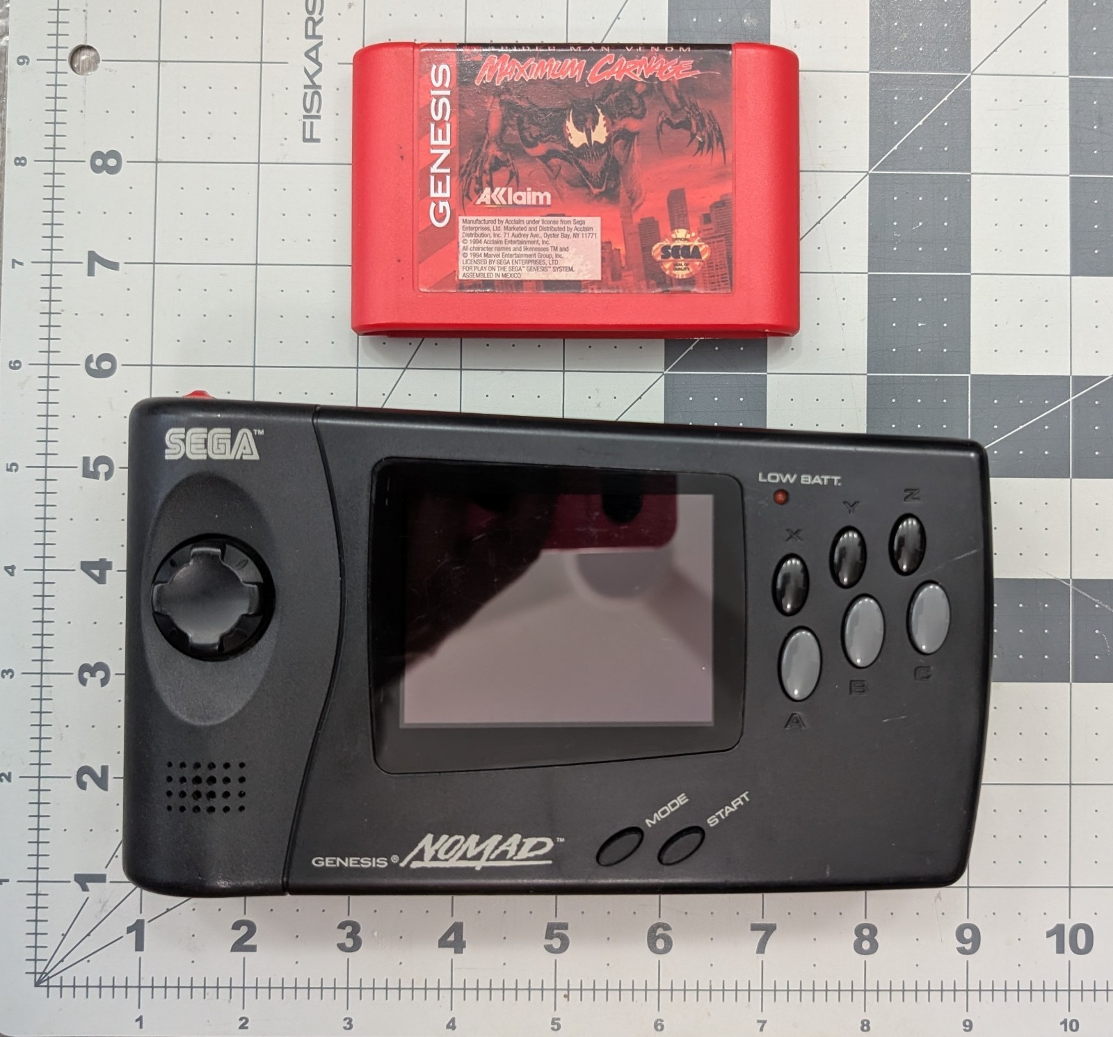 Sega Genesis Nomad Console PLUS Spider-man Venom Maximum Carnage Cartridge RED!