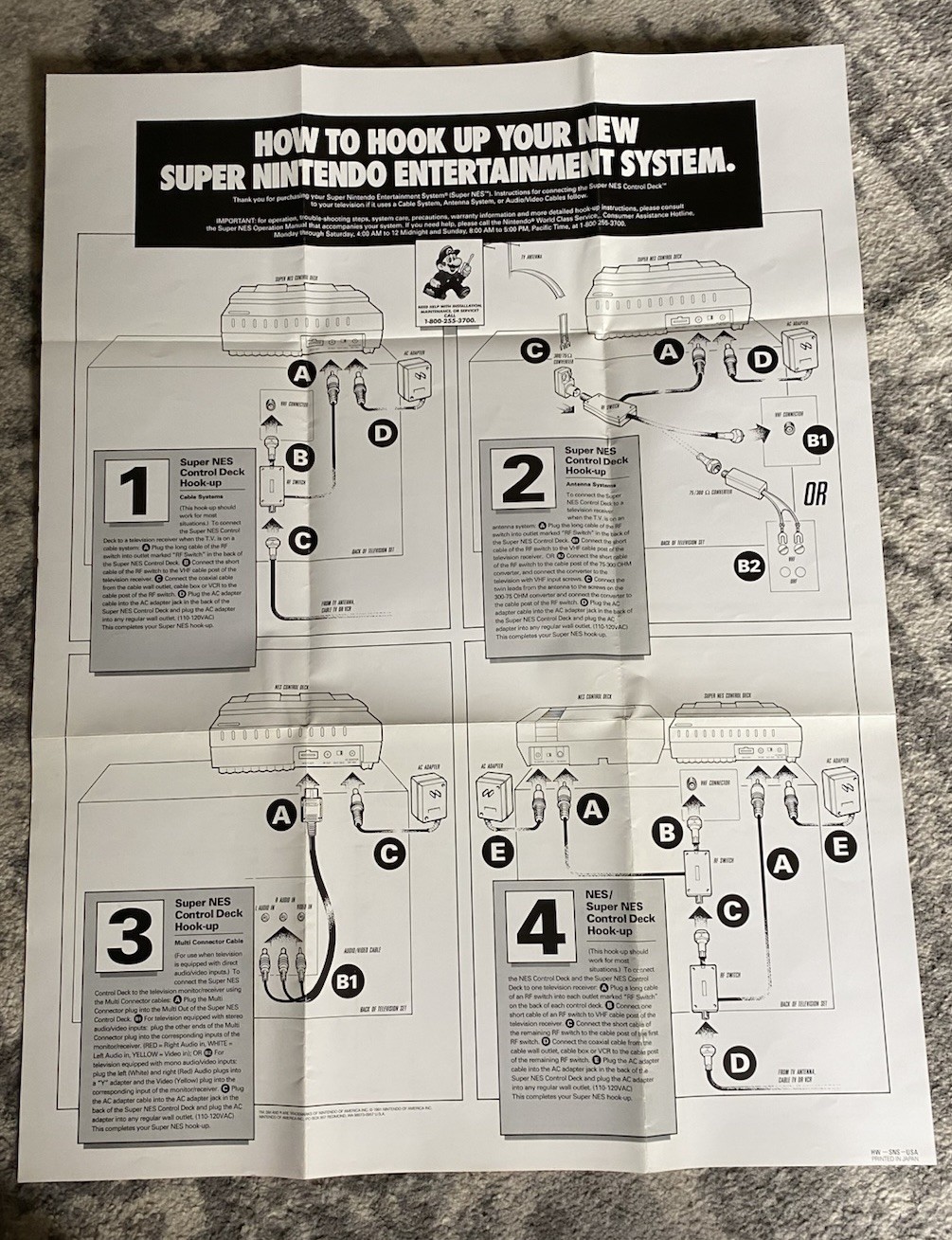 Super Nintendo SNES Console w/ OEM Controllers + Mario World + Manuals